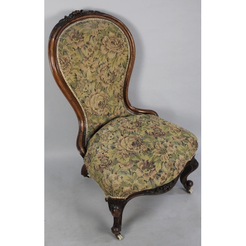 477 - A Late Victorian Balloon Back Serpentine Front Tapestry Upholstered Chair