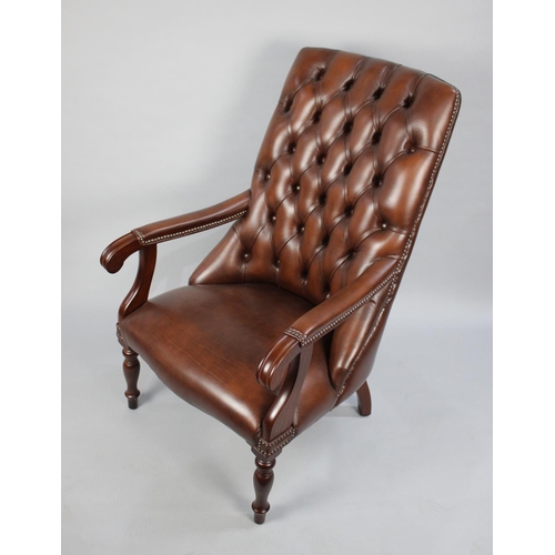 481 - A Nice Quality Button Upholstered Leather Effect Scroll Arm Chair