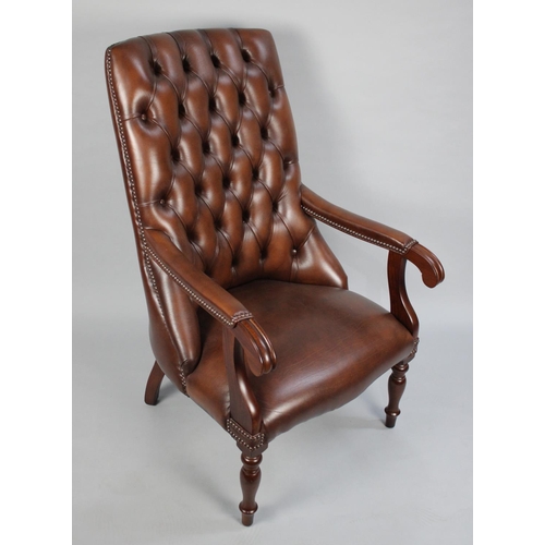 481 - A Nice Quality Button Upholstered Leather Effect Scroll Arm Chair