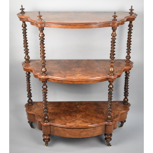 49 - A Late Victorian Burr Walnut Three Tier Serpentine Front Whatnot with Barley Twist Supports and Bow ... 