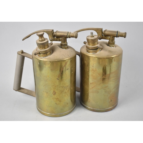 56 - A Pair of Vintage Brass Cylindrical Sprayers, 20cms High