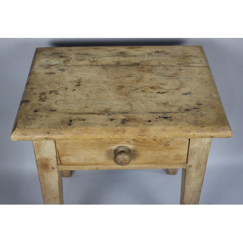 68 - An Early 20th century Pine Scullery Stand/Table with Single Drawer on Tapering Square Supports, 54cm... 