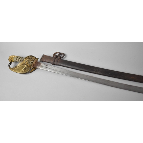 83 - An 1827 Pattern Naval Sword with Wired Shagreen Handle, Lion Pommel and Hinged Guard, Complete with ... 