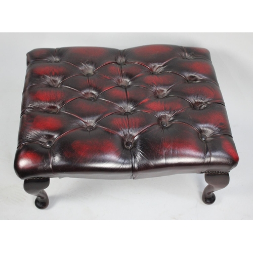 95 - A Late 20th Century Button Upholstered Rectangular Faux Leather Foot Stool on Cabriole Supports, 64c... 