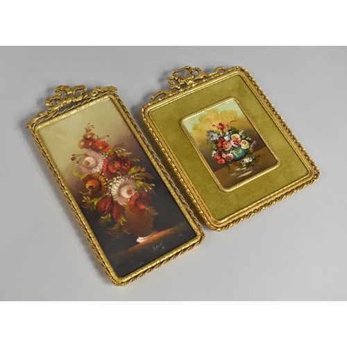 98 - Two Gilt Framed Italian Miniature Oils, Still Life, Flowers, Largest 22cms High and 10cms Wide