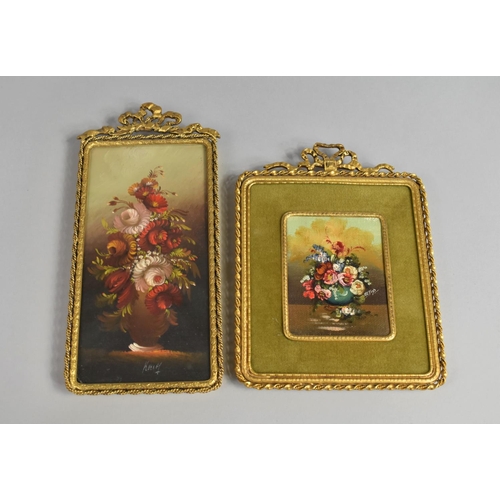 98 - Two Gilt Framed Italian Miniature Oils, Still Life, Flowers, Largest 22cms High and 10cms Wide