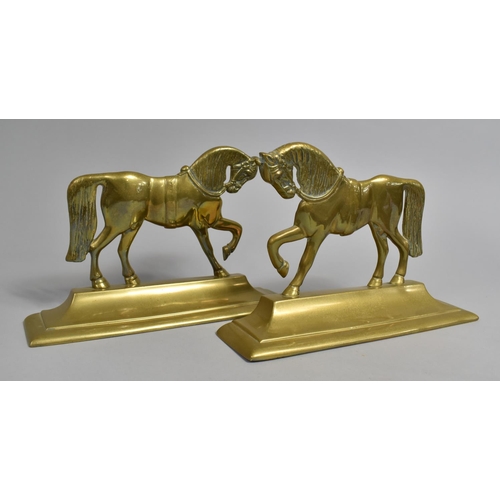 105 - A Pair of Late Victorian Brass Fireside Ornaments or Doorstops in the Form of Horses, 24cms Wide