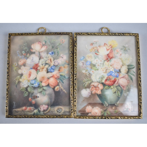 143 - A Pair of Miniature Still Life Paintings on Ivorine by Josephine Dyer, Dated 1957 Each 10x8cm