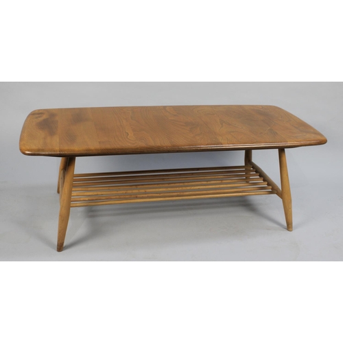 147 - A Vintage Ercol Golden Dawn Coffee Table with Under Shelf, 102cm Long