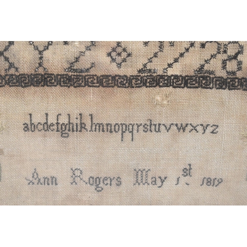 151 - A Early 19th Century Alphanumeric Sampler by Ann Rogers Dated May 1st 1819, 28.5x31cm