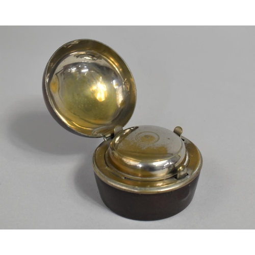 16 - A Vintage Travelling Circular Inkwell, Inner Cover Inscribed with Fouled Anchor Motif, 7cms Diameter