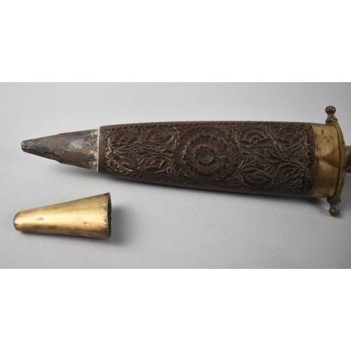 167 - An Indian Carved Wood and Brass Mounted Carving Set