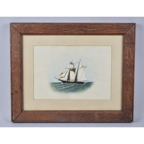 175 - A Framed Ink and Watercolour of Two Masted Barque, 23x16cm