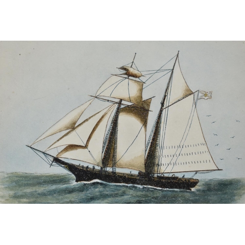 175 - A Framed Ink and Watercolour of Two Masted Barque, 23x16cm