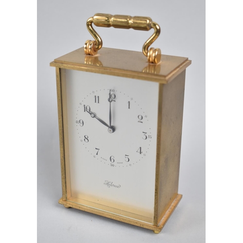 21 - A Mid 20th Century Brass Cased Helveco Carriage Clock with Swiss Clockwork Movement, 14cms High