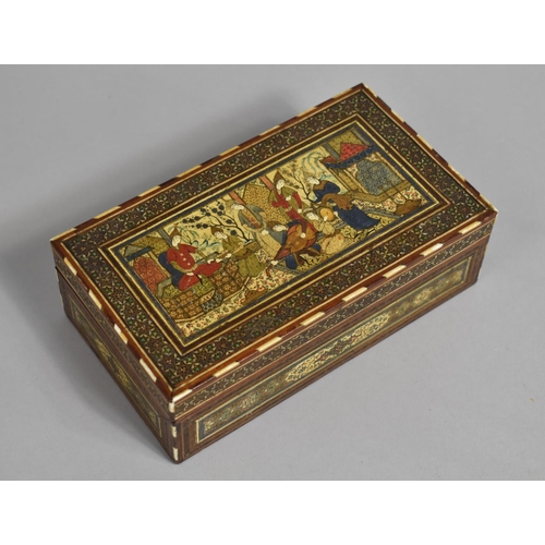 30 - An Indo-Persian Decorated Box, Lid with Interior Court Scene, 18cms Wide