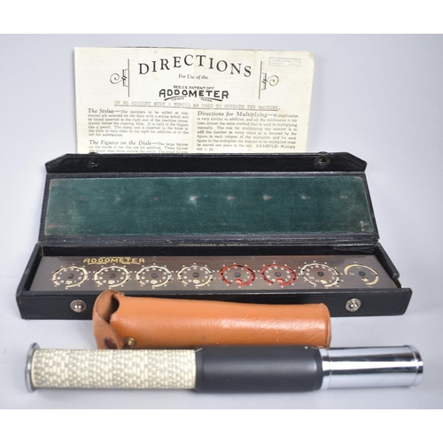 34 - A Cased Addometer with Instruction Pamphlet together with a Cylindrical Otis King's Pocket Calculato... 