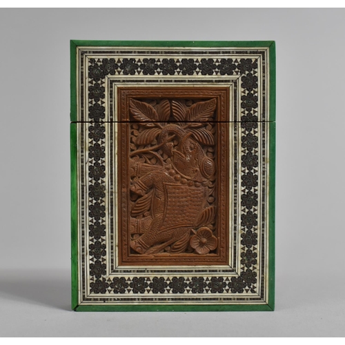 35 - A Nicely Carved Indian Card Case Decorated with Elephant and Dog, 10cms Long