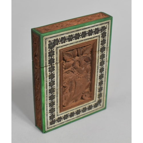 35 - A Nicely Carved Indian Card Case Decorated with Elephant and Dog, 10cms Long