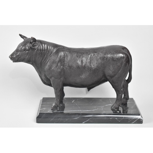 39 - A Patinated Bronze Study of Continental Bull on Rectangular Marble Plinth, 26cms Long