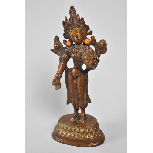 49 - A Far Eastern Patinated Bronze Study of Thai Buddha Standing on Lotus Throne, 16.5cms High