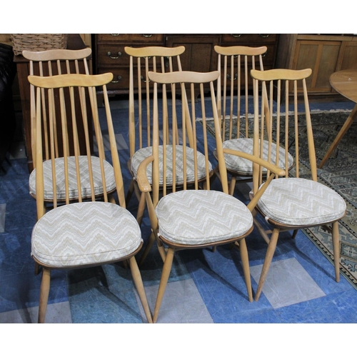 491 - A Set of Six Ercol Blonde Goldsmith Chairs to Include One Carver