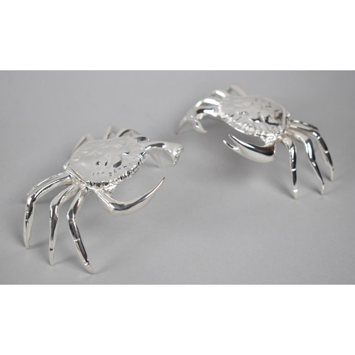 53 - A Reproduction Silver Plated Novelty Salts in the Form of Crabs having Hinged Shell Lids, 12cms Wide