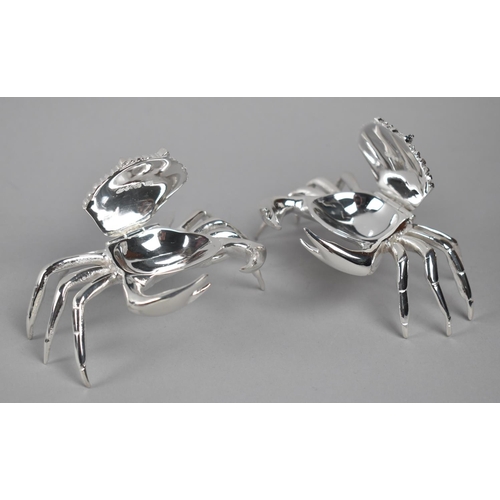 53 - A Reproduction Silver Plated Novelty Salts in the Form of Crabs having Hinged Shell Lids, 12cms Wide