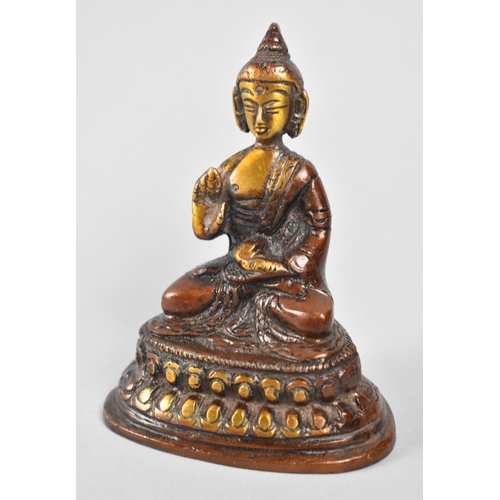 55 - A Small Patinated Bronze Study of Seated Thai Buddha on Lotus Throne, 9.5cms High