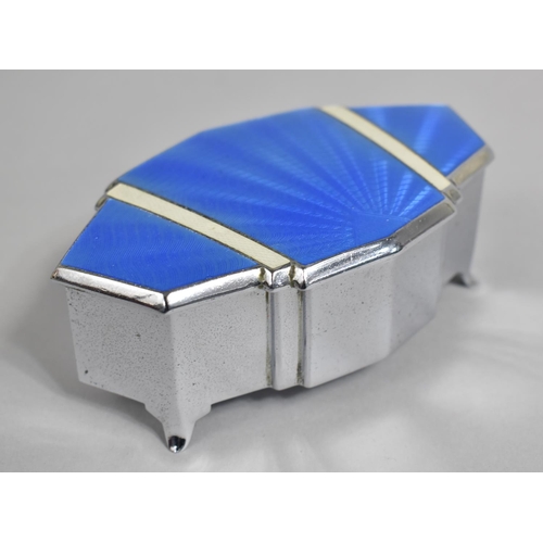 7 - An Art Deco Blue and White Enamelled Dressing Table Jewellery Box on Four Scrolled Feet, Hinged Lid ... 