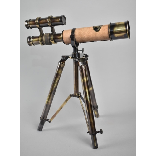 87 - A Reproduction Tabletop Telescope and Tripod in Brass and Leather as was Made by Kelvin and Hughes, ... 