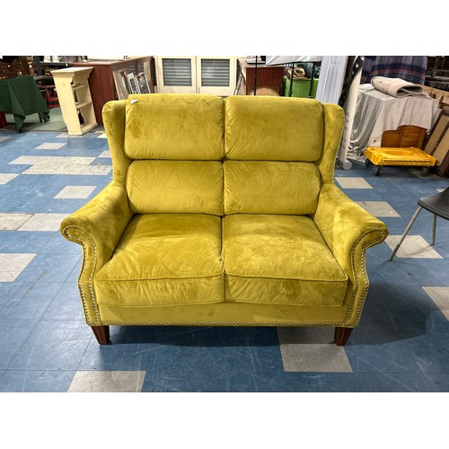 488 - A Mustard Velvet Upholstered Two Seater Settee, As New, 133cm wide