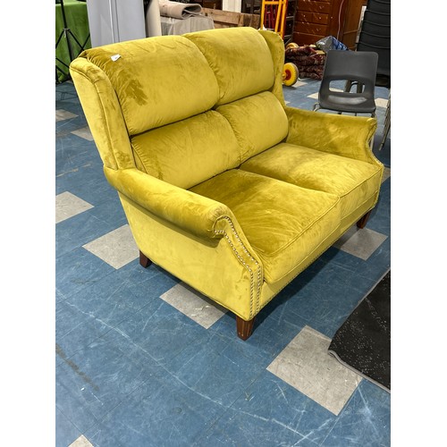 488 - A Mustard Velvet Upholstered Two Seater Settee, As New, 133cm wide