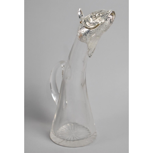 105 - A Novelty Glass Jug with Silver Plated Hinged Pourer in the Form of a Fish's Head, 25cms High