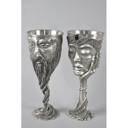 A Pair of Royal Selangor Lord of The Rings Pewter Chalices, Lady ...