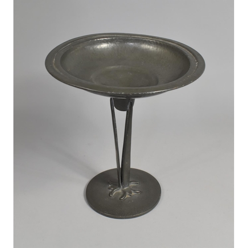 108 - A Vintage Hand Beaten Pewter Tazza or Raised Bowl in the Arts and Crafts Style, 26cms Diameter and 3... 