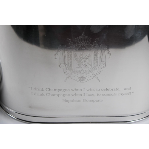 109 - A Pair of Modern Silver Plated Champagne Wine Coolers of Oval Form with Inscribed Quotes from Napole... 