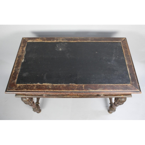 110 - A Late Victorian Gothic Revival Side Table with Two Carved Drawers and Carved Bulbous Supports, Inse... 