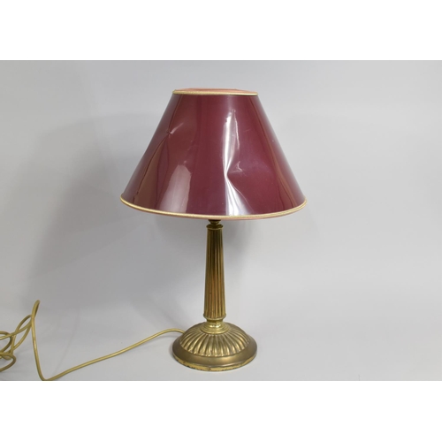 122 - A Modern Brass Based Table Lamp with Ribbed Column Support, Shade AF