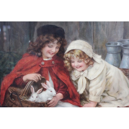 156 - A Framed Pears Print, Girls with Rabbits, 44x62cms