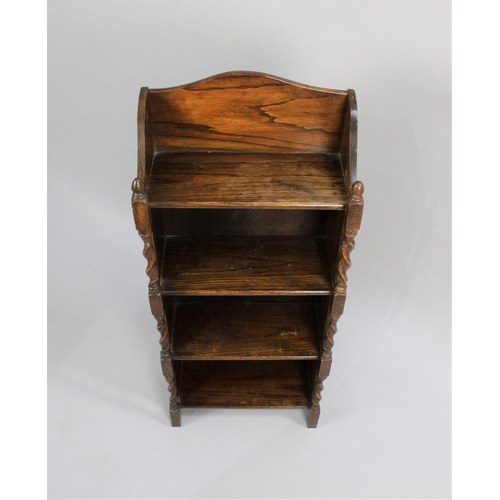 18 - An Edwardian Oak Four Shelf Open Bookcase, Barley Twist Pilasters and Galleried Top, 40cms Wide and ... 