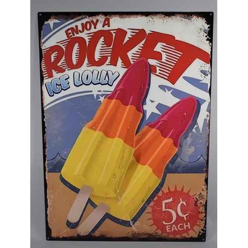 195 - A Reproduction Printed Enamel Style Sign, Enjoy a Rocket Ice Lolly, 50x70cms