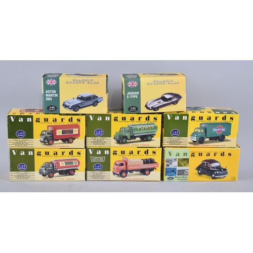 197 - A Collection of Five Boxed Vanguard Diecast Lorries together with Boxed E-Type and Aston Martin DB5