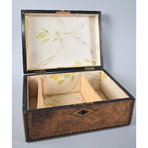 21 - A Late 19th Century Burr Walnut Inlaid Workbox with Hinged Lid having Mother of Pearl Escutcheon, In... 