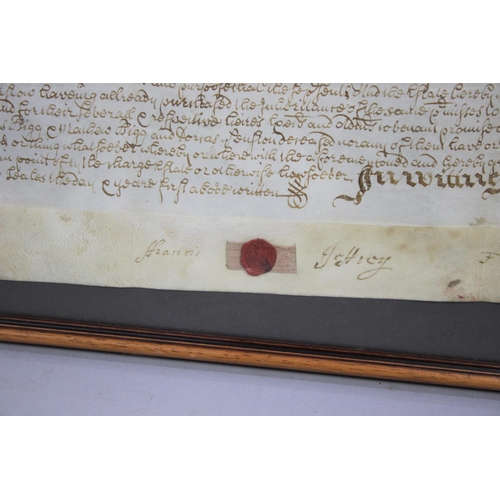 220 - A Large Framed 1702 Indenture Relating to York, 73x55cms, With Seal