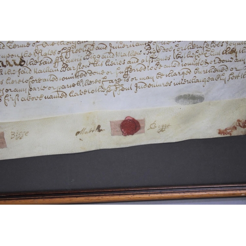 220 - A Large Framed 1702 Indenture Relating to York, 73x55cms, With Seal