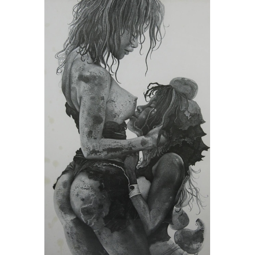 222 - A Large Framed Monochrome Erotic Print, After French Artist Raymond Bertrand, 56cms by 86cms