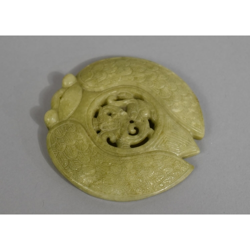 244 - A Chinese Hardstone Carved and Pierced Pendant, Bug, 7cm diameter