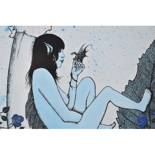 257 - A Framed Trevor Jeavons Hand Coloured Print Depicting Fairy with Dragon, 45x37cms