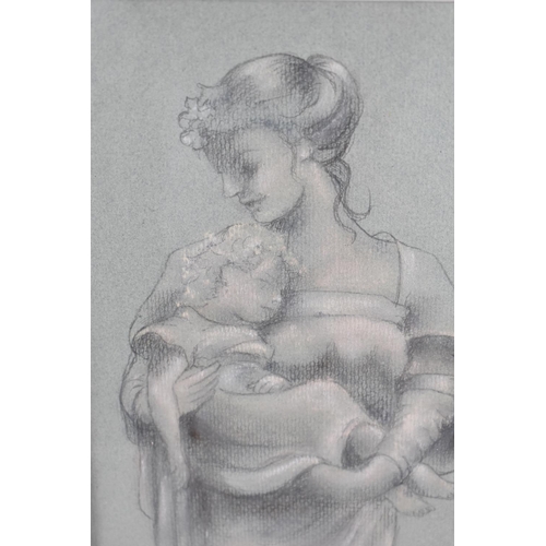 281 - A Framed Pencil and Chalk Drawing of Mother and Child By Diane Mitchell 1995, 32.5x16cms